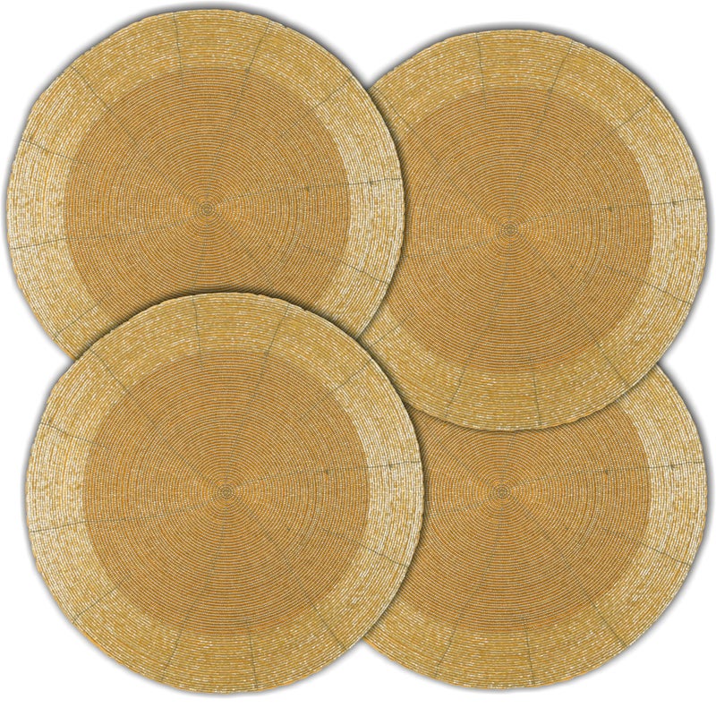 Light & Pro Lightnpro Champagne Beaded Placemats Set of 4-13 Inch Round Handmade Table Chargers - Rustic Farmhouse Glitz Table DÃ©cor for Dining, Christmas, Thanksgiving, Easter, Parties & Celebrations - Image 1